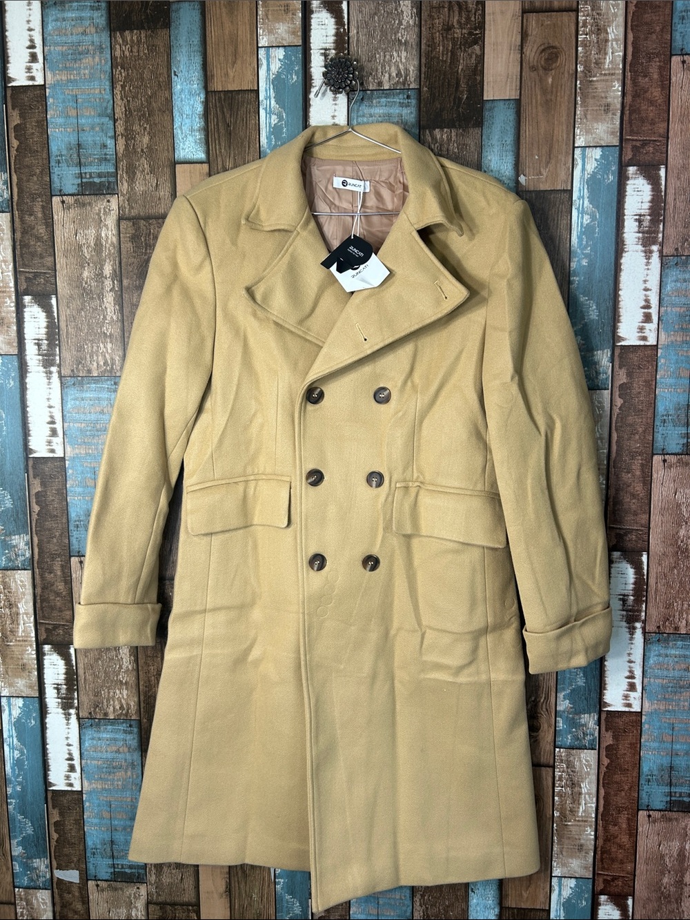 Men's Double-Breasted Tan Pea Coat